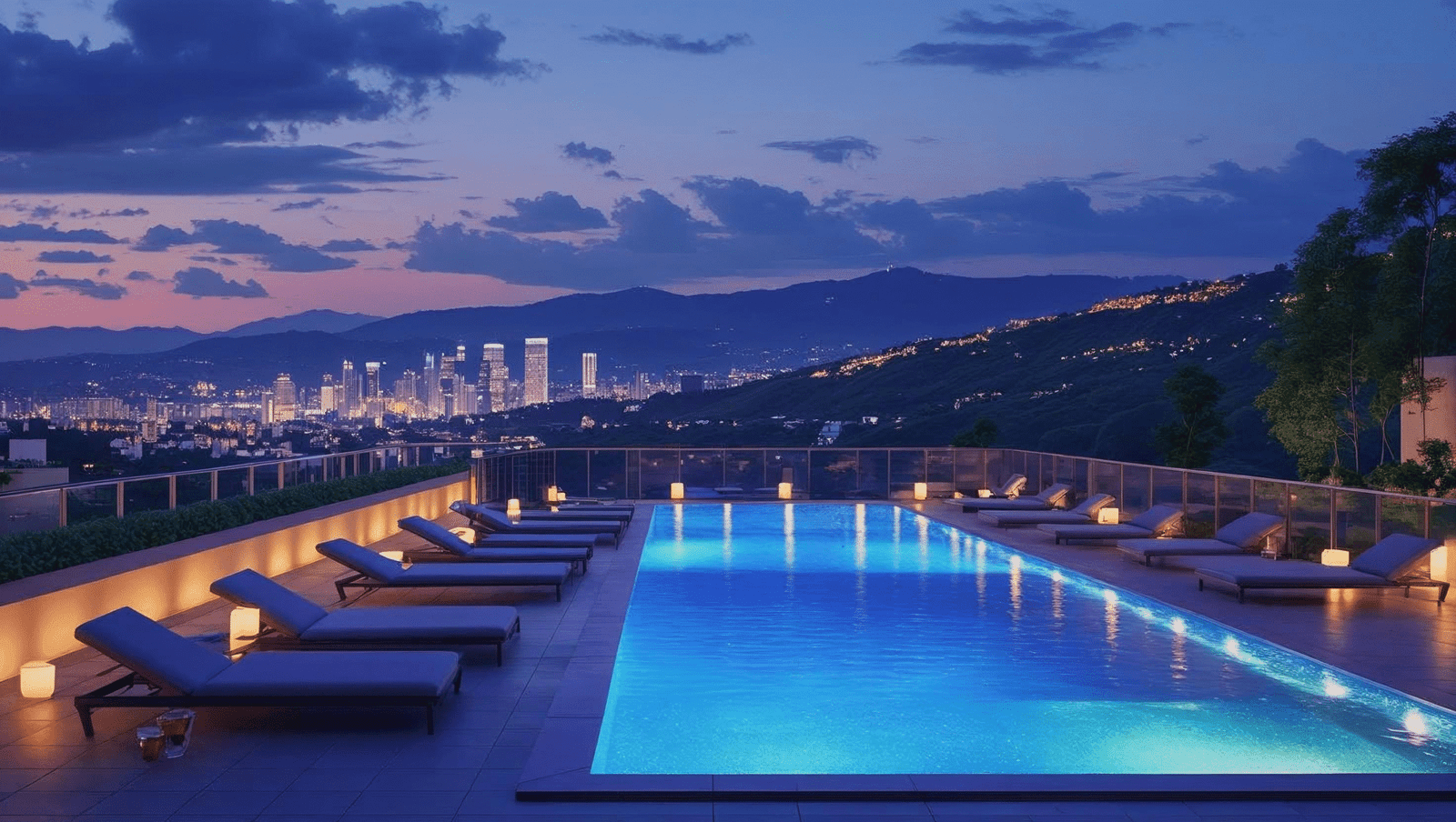 Rooftop infinity pool overlooking Provenza skyline at dusk — best hotels in El Poblado Medellín