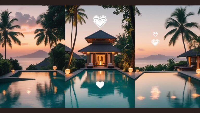 A romantic infinity pool villa in Bali with sunset view, perfect for couples.