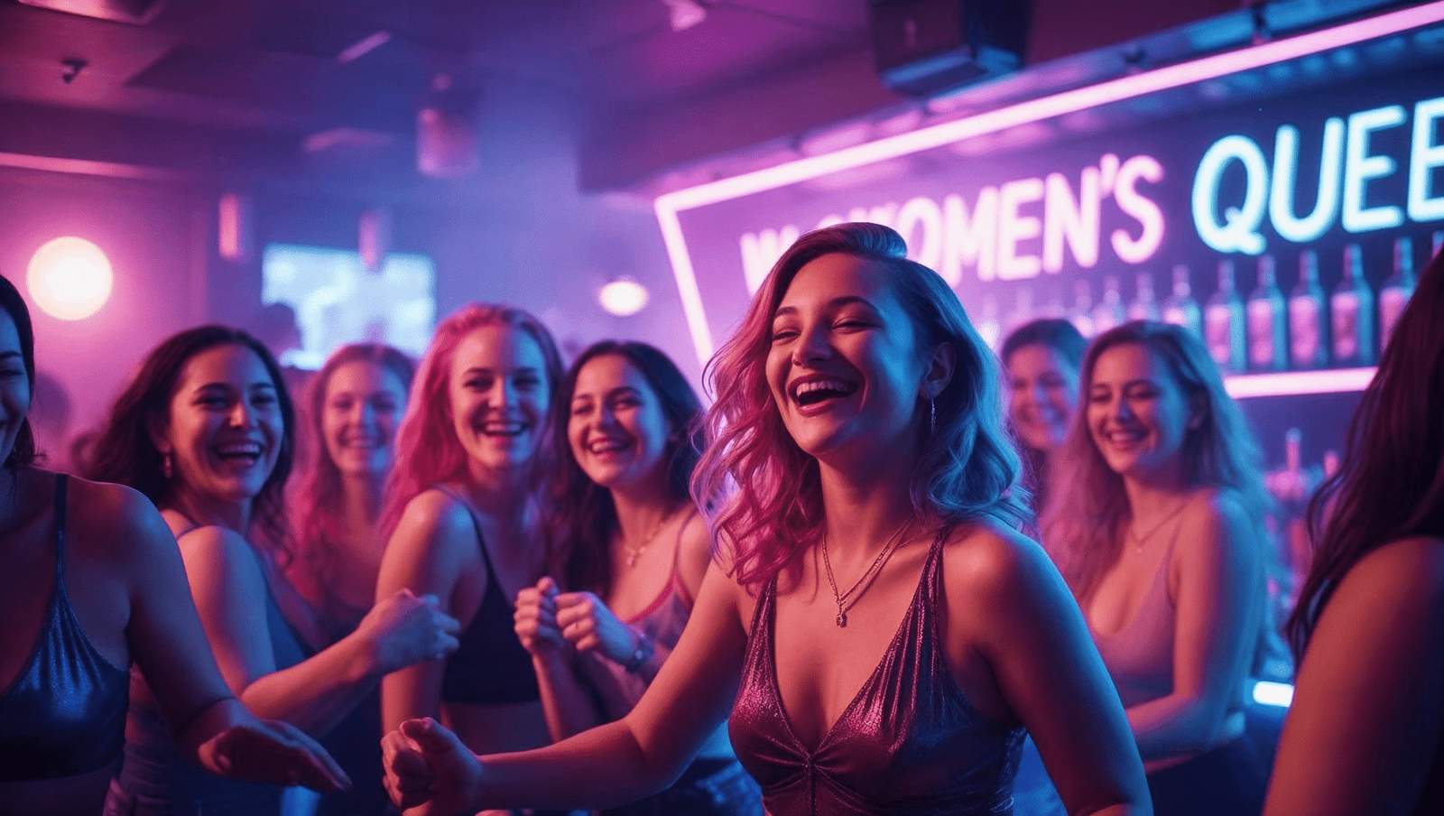 Diverse group of women dancing at an inclusive lesbian club – NYC DC Philly nightlife guide
