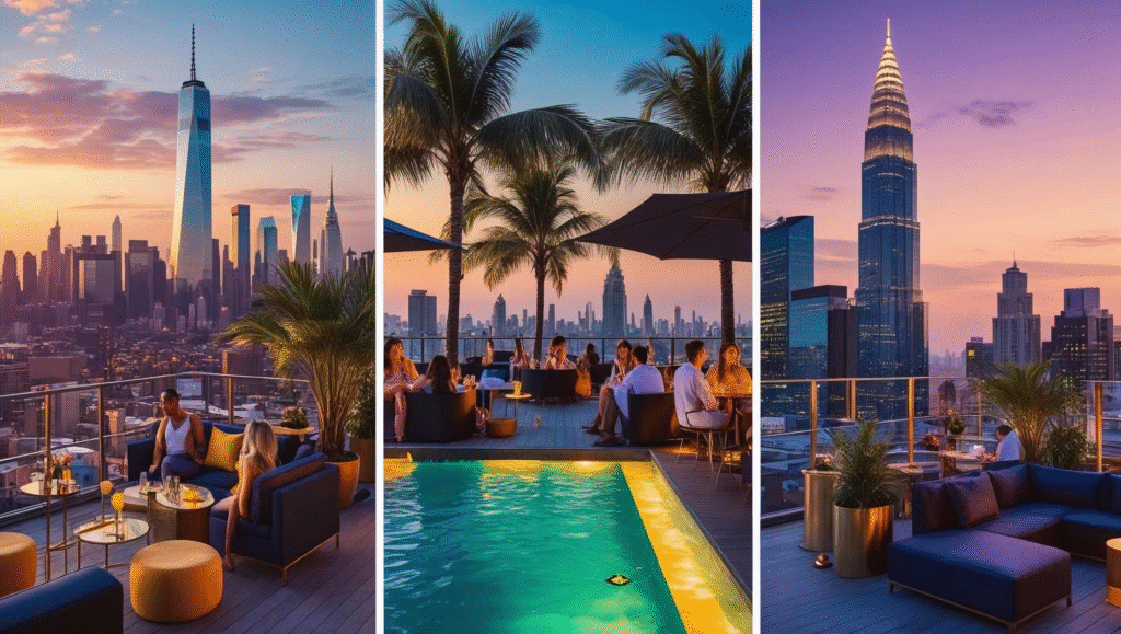 Global rooftop bar scenes in New York, Bangkok and Barcelona